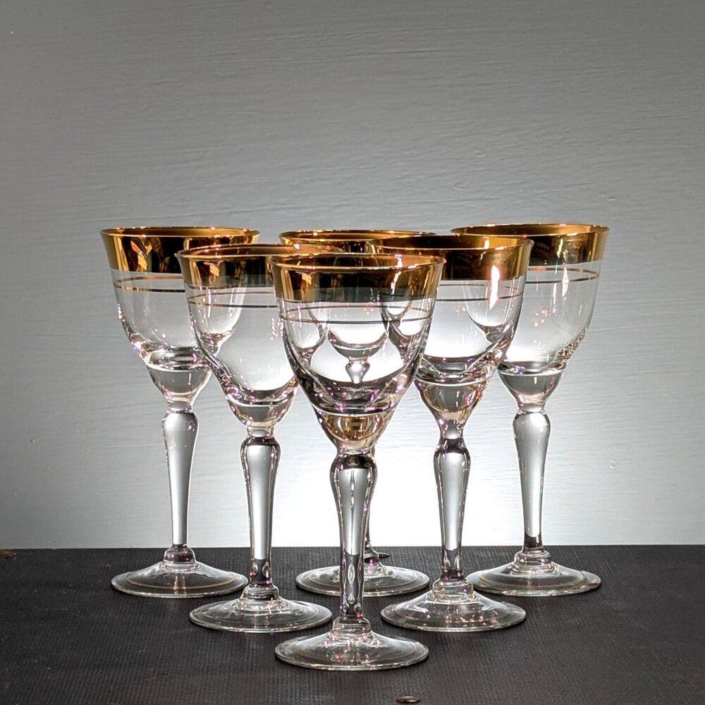 Dorothy Thorpe Golden Band DTC30 x 6 wine glasses, 22K Gold Rim Wine glasses Mid
